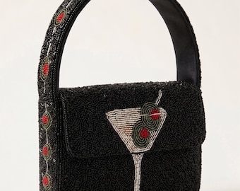 Martini Glass Purse, Beaded Clutch, Cocktail Party Bag, Martini Lovers Bag, Elegant Handbag, Handcrafted Evening Purse, Beaded Cocktail Bags