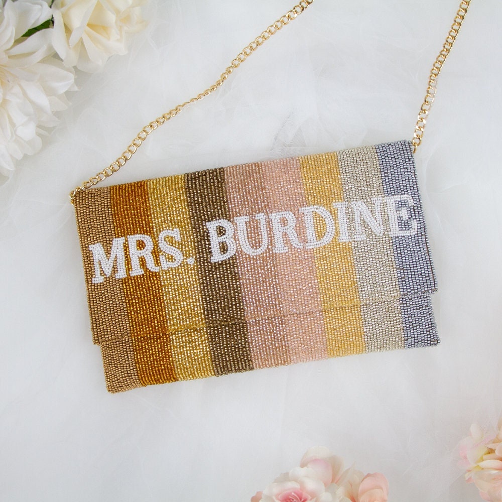 Custom Mrs Last Name Clutch Bag Bridal Clutch Bag Etsy