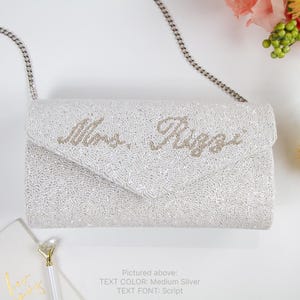 Personalized Mrs. Last Name Clutch Bag, Custom Clutch Bag, Bride Seed Bead Clutch Bag, Bride Beaded Clutch, Custom Bachelorette Purse - ENV