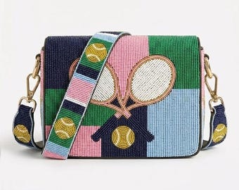 Beaded Tennis Patchwork, Tennis Purse, Tennis Crossbody, Sports Handbag, Pickleball Bag, Tennis Lover Gift, Country Club Purses, Tennis Bags