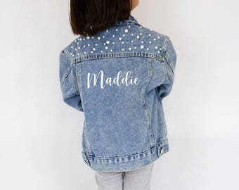 Blue Pearl Kids Denim Jacket, Personalized Jean Jacket, Flower Girl Jacket, Girls Jean Jacket, Custom Baby Jean Jackets, Custom Denim Jacket