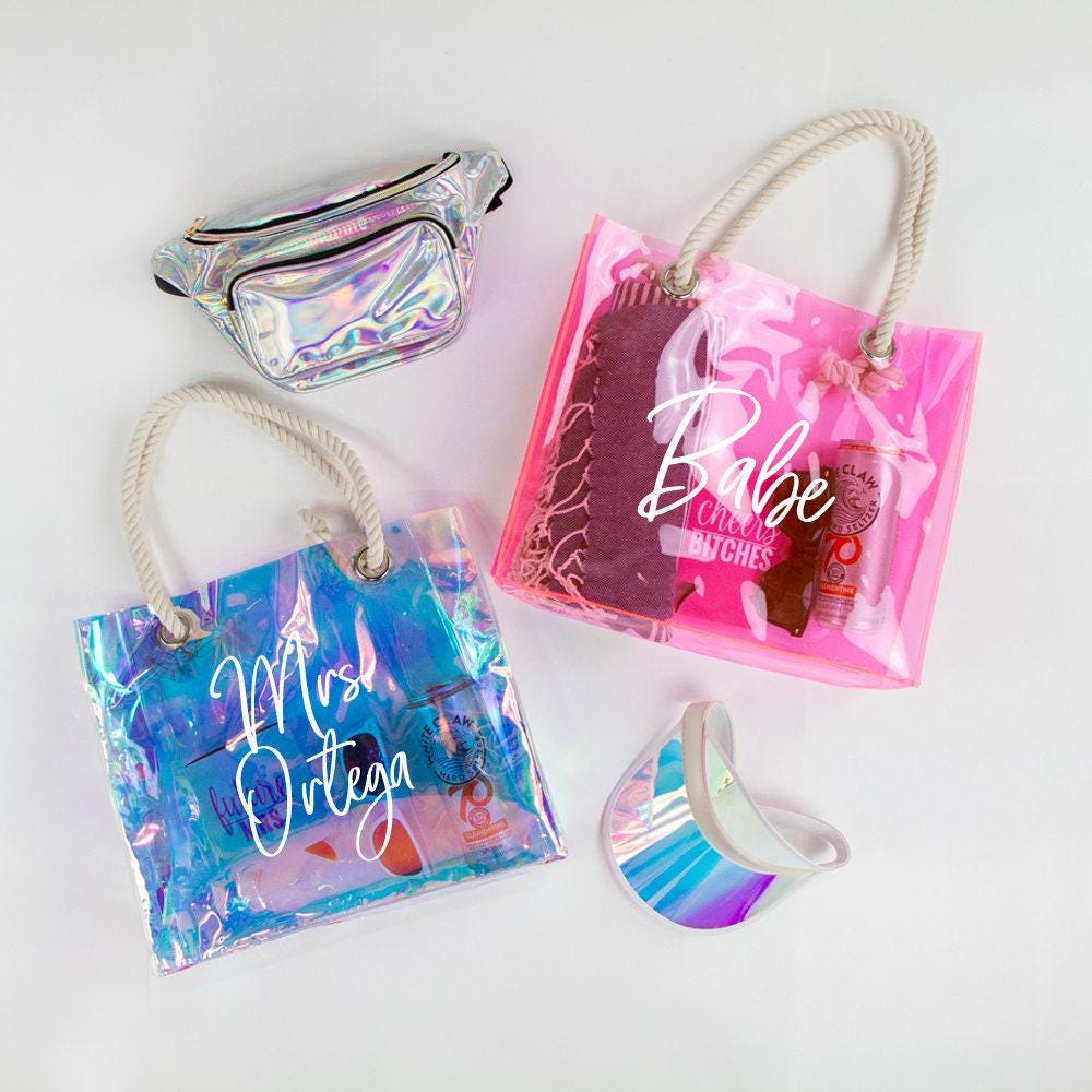 Custom Neon Tote Bags, Bridesmaid Bachelorette Party Gift, Clear Beach Bridesmaid Tote Bags, Personalized Bridesmaid Proposal Tote Bag Gifts