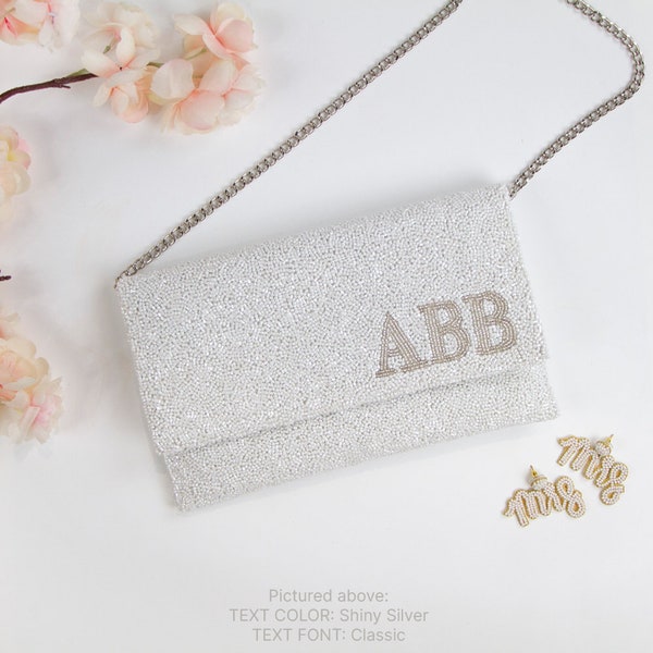 Custom Bridal Clutch Bag, Personalized Bride Clutch Purse, Seed Bead Clutch Bag, Beaded Bridal Shower Clutch Purse, Customized Purse - LHFC