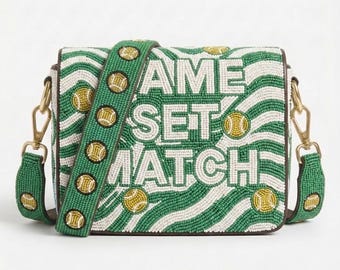 Beaded Tennis Clutch, Game Set Match Bag, Tennis Lover Purse, Tennis Crossbody, Tennis Accessories, Country Club Bag, Athlete Crossbody Bags