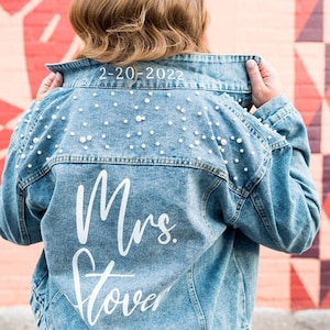 Chaqueta vaquera de novia azul perla, chaqueta vaquera de novia, chaqueta vaquera de novia, chaqueta vaquera de novia personalizada, chaqueta vaquera de señora personalizada