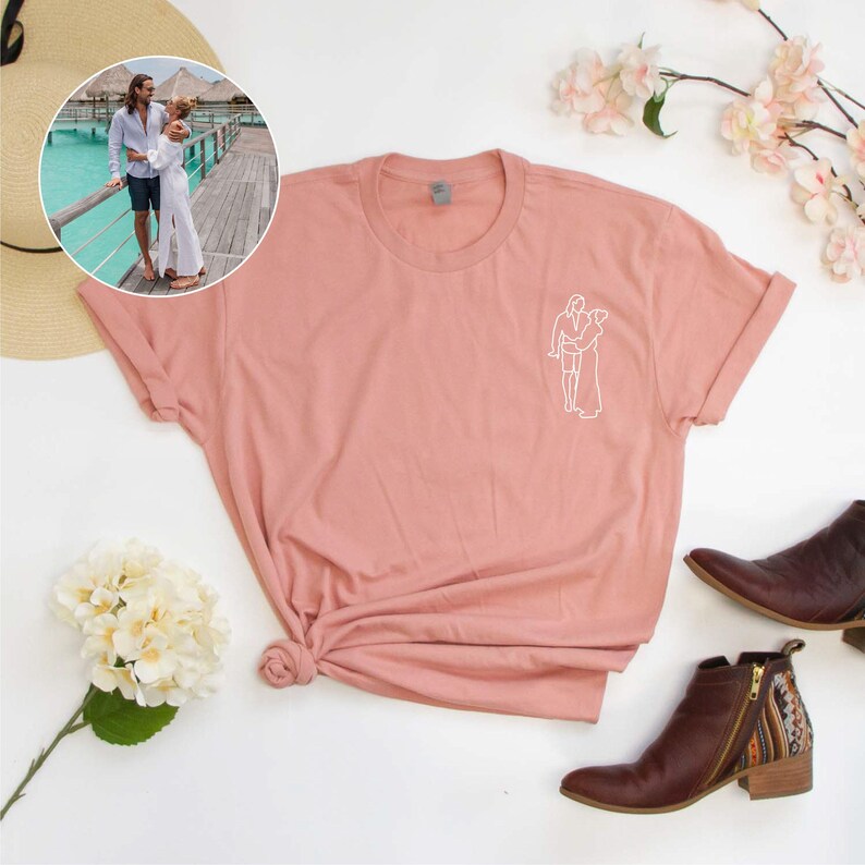 Personalized Couple T-Shirt, Couple Line Art Tees, Personalized Image Trace Tees, Custom Couple T-Shirt Gift, Personalized Couple Tee Gifts image 6