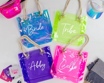 Electric Love Theme Bachelorette Tote, Retro Clear Totes, Bachelorette Favors, Bridesmaid Gifts, Beach Bachelorette Bags, Beach Bachelorette