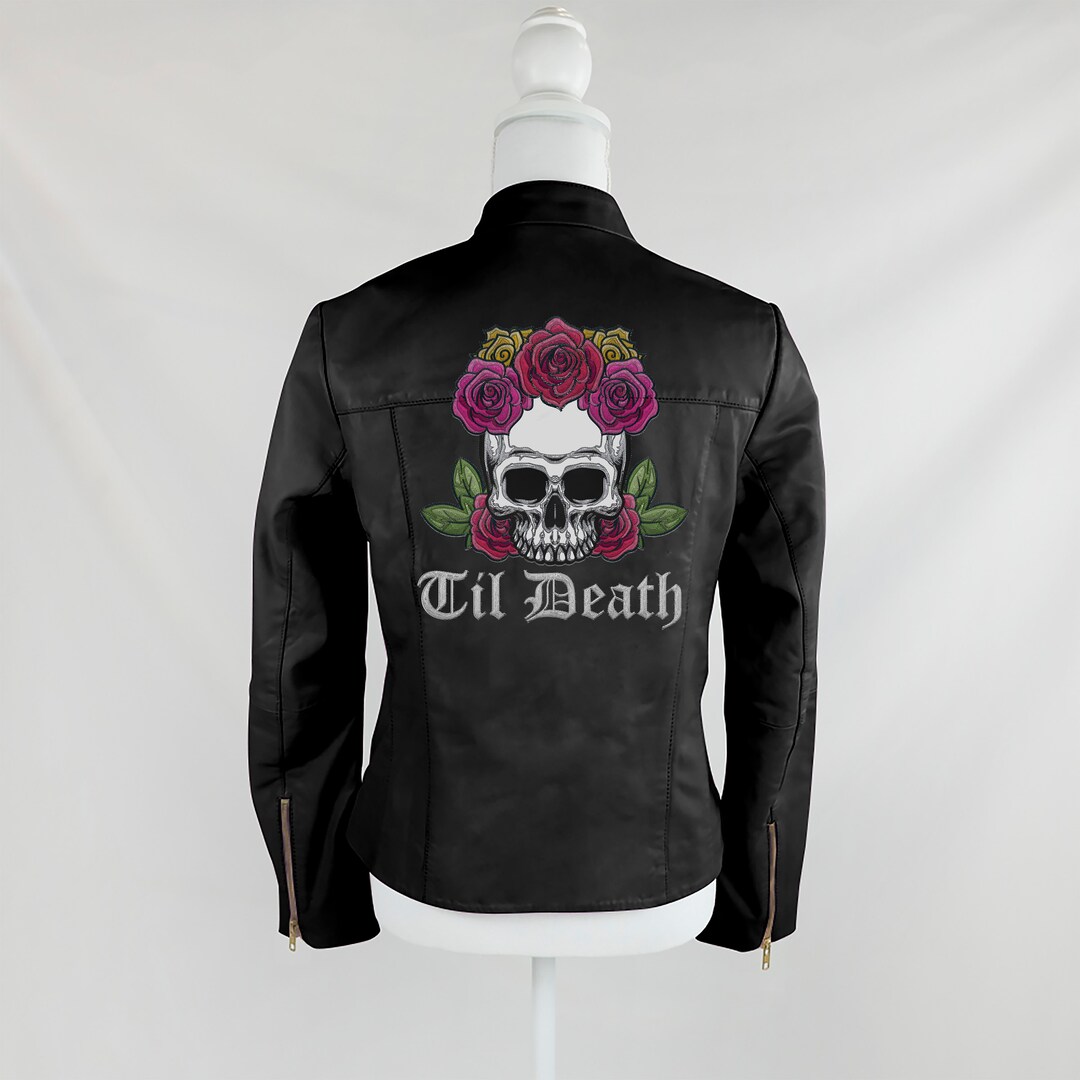 Embroidered Leather Jacket, Skull Embroidery Leather Jacket