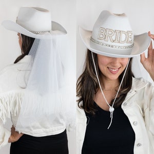 Bride Cowboy Hat for Bachelorette Party Cowboy Hat for Bride Cowgirl Hat Bride Nashville Bachelorette Party Hat Gift for Bride Cowgirl Hat Cowboy Hat with Veil