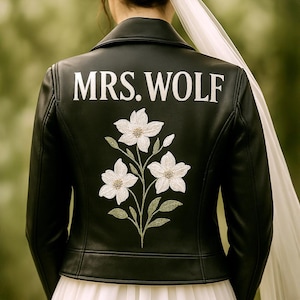 Personalized Bridal Leather Jacket, Custom Bridal Leather Jacket, Floral Bridal Leather Jacket, Customized Embroidered Bridal Leather Jacket