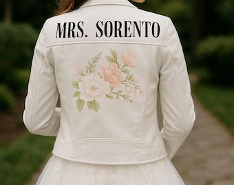 Jaqueta de couro branca personalizada, Jaquetas de couro para casamento, Jaqueta de couro para noiva, Jaqueta de couro para despedida de solteira, Jaquetas de couro personalizadas
