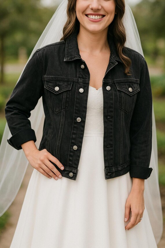 Giacca da sposa, giacca di jeans personalizzata, giacca di jeans