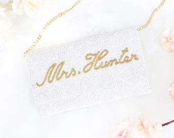 Bride Purse, Bride Clutch, Mrs Clutch Purse, Bridal Purse, Bridal Clutch, Bridal Bag, Bride Bag, Beaded Clutch, Customized Clutch Bag - LHFC