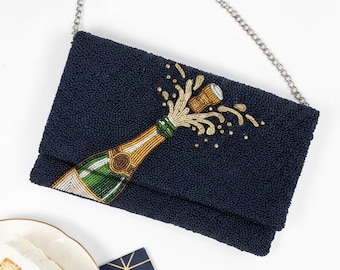 Champagne Clutch, Beaded Purse, Wedding Clutch, Bridal Party Clutch, Luxury Purse, Champagne Bag, Evening Purses, Beaded Evening Bags (HHFC)
