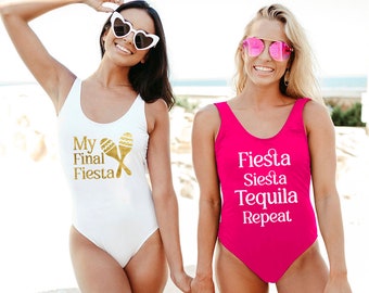 My Final Fiesta Swimsuit, One Piece Swimsuit, Personalized High Cut One Piece Swimsuits, Bachelorette Swimsuits, Custom Bridesmaid Swimsuits