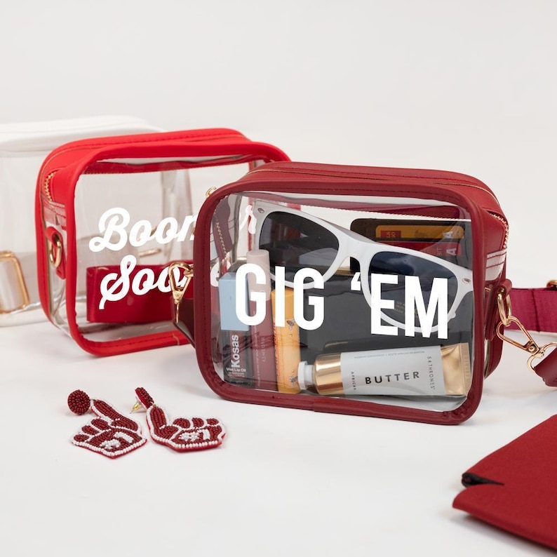Bolso transparente para estadio, bolso cruzado transparente personalizado para estadio, bolsos transparentes personalizados para estadio, bolso transparente personalizado para concierto, bolso transparente con correa imagen 1