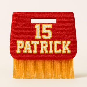 Beaded Fringe Bag, Football Game Purse Gifts, Personalized Sports Clutch, Team Name Beaded Bag, Game Day Clutch Purse, Custom Game Day Purse