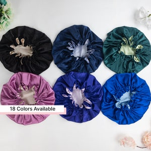 Satin Bonnet Silk Bonnet for Sleeping Double Layer Satin Lined Hair Bonnet  with Tie Band Bonnets for Women Natural Curly Hair