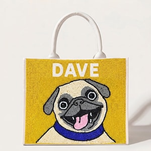 Borsa tote personalizzata con perline per animali domestici, borse tote personalizzate per cani, borse tote personalizzate per gatti con perline, borse tote con ritratti di animali domestici, borsa per animali domestici realizzata a mano con perline, borsa tote personalizzata per mamme di cani immagine 6