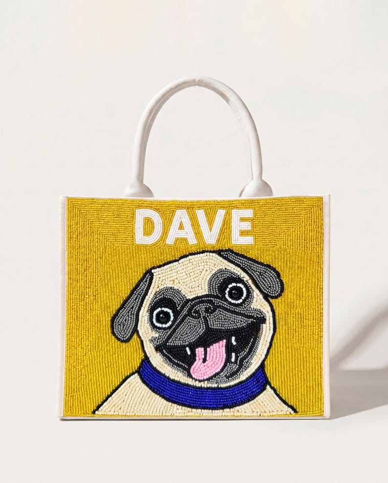 Borsa tote personalizzata con perline per animali domestici, borse tote personalizzate per cani, borse tote personalizzate per gatti con perline, borse tote con ritratti di animali domestici, borsa per animali domestici realizzata a mano con perline, borsa tote personalizzata per mamme di cani immagine 6
