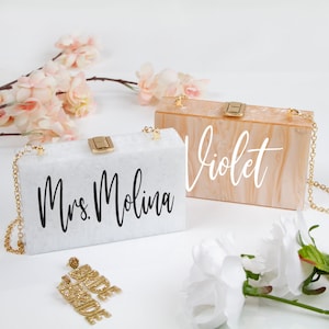 Bachelorette Marbled Box Clutch Gift, Custom Bachelorette Marbled Box Purse, Bridal Box Clutch, Bride Box Purse, Personalized Clutch Gift-LP