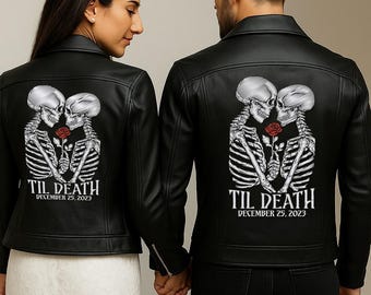 Giacca in pelle ricamata da sposa, giacca in pelle con scheletro, cappotto in pelle con teschio da sposa, giacca in pelle ricamata da sposa, cappotto da sposa