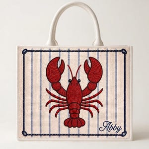 Sac fourre-tout homard en perles, Sacs fourre-tout côtiers, Sac homard personnalisé, Porte-monnaie nautique, Porte-monnaie homard, Sacs fourre-tout de plage, Cabas Nouvelle-Angleterre image 1