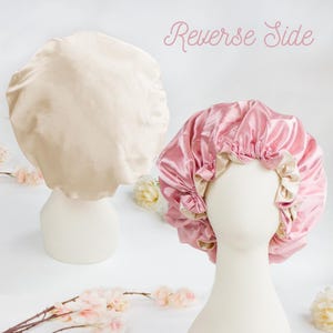 Reversible Satin Bonnet for Women, Double Layer Sleep Cap, Curly Hair Bonnet, Silky Night Cap for Natural Hair, Soft Hair Wrap Frizz Control image 10