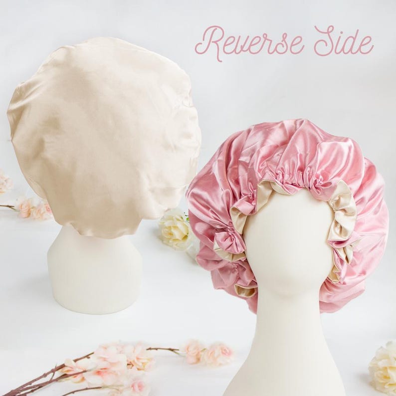 Reversible Satin Bonnet for Women, Double Layer Sleep Cap, Curly Hair Bonnet, Silky Night Cap for Natural Hair, Soft Hair Wrap Frizz Control image 10