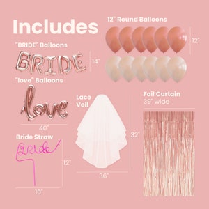 Bride Balloon Pack, Bachelorette Party Decors, Rose Gold Foil Bride Balloon Decorations Kit, Bachelorette Balloons, Bride Veil, Bride Straw