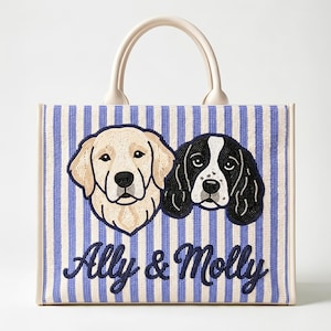 Borsa tote personalizzata con perline per animali domestici, borse tote personalizzate per cani, borse tote personalizzate per gatti con perline, borse tote con ritratti di animali domestici, borsa per animali domestici realizzata a mano con perline, borsa tote personalizzata per mamme di cani immagine 5