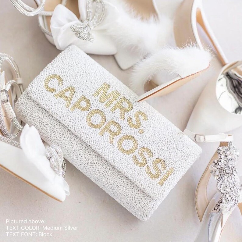Personalisierte MRS Clutch Tasche, maßgeschneiderte MRS Clutch Geldbörse, Seed Bead Clutch Tasche Geschenk, Braut Clutch Tasche, Seed Bead Hochzeit Clutch Geldbörse - FOG Bild 6