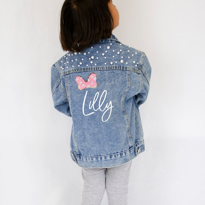 Chaqueta de mezclilla para niños pequeños de perla azul, chaqueta de mezclilla para niños, chaqueta de mezclilla para niñas personalizada, chaqueta de jean para niñas, regalo personalizado para niñas de chaqueta de mezclilla imagen 4