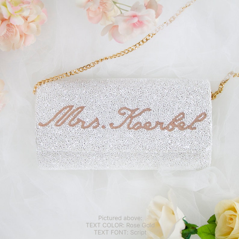 Bride Purse, Personalized Clutch, Bridal Purse, Bride Clutch, Bridal Clutch, Mrs clutch, Mrs purse, Personalized Purse, Beaded Purse FOG image 8