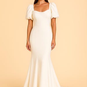 Puff Sleeve Wedding Dress, Square Neck Wedding Dresses, Modern Bridal Gown, Classic Wedding Dress, Flared Skirt Wedding Dress, Wedding Gowns