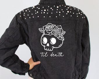 Schwarze Perle Personalisierte Braut Jeansjacke, Braut Jeansjacke, Jeansjacke, personalisierte Hochzeit Jeansjacke, Braut Jacke für die Hochzeit
