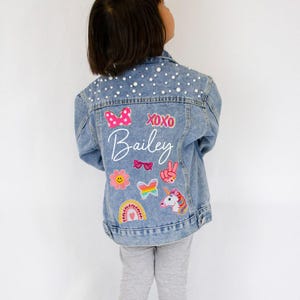 Blaue Perle Kinderjacke, Jeansjacke Geschenke für Kinder, personalisierte Name Jeansjacke, kundenspezifische Jeansjacke mit Namen für Kinder, Jacke Geschenke