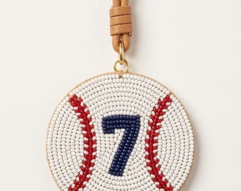 Personalized Beaded Baseball Bag Charm with Jersey Number, Custom Baseball Keychain Purse Charm, Game Day Team Mom Baseball Player Gift