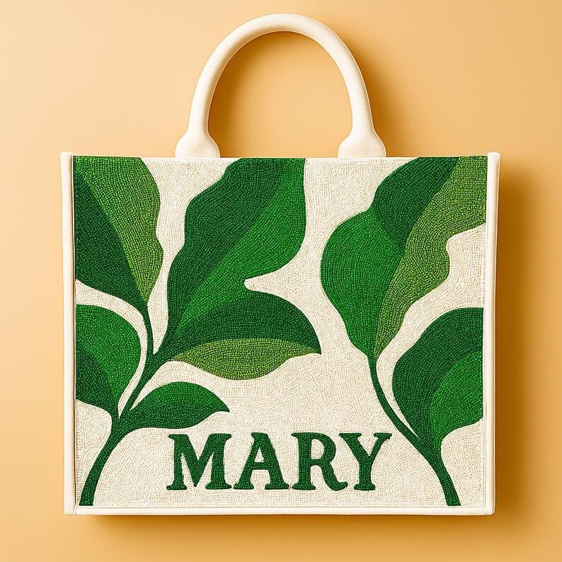 Personalized Beach Tote Bags, Custom Name Bags, Ocean Wave Purses, Coastal Handbag, Beaded Beach Tote, Tropical Tote Bag, Sea Life Tote Bags Design 5