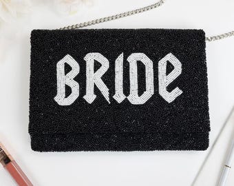 Bolso de mano gótico negro para novia, bolso de mano gótico para boda, bolso de mano negro con cuentas, bolso de mano negro con cuentas, bolso de mano negro, bolsos de mano góticos para novia