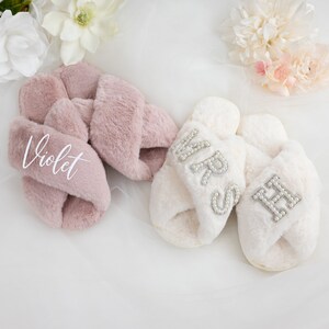 Personalized Gifts Personalized Bridal Slippers Bridesmaid Gifts Fluffy Slipper Bridal Bridesmaid Fluffy Bachelorette Custom Christmas Gifts