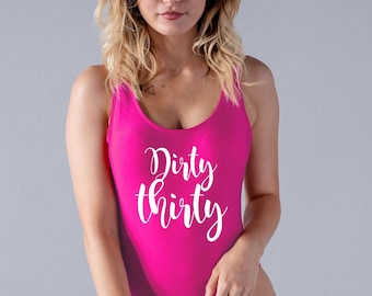 Dirty Thirty One Piece Swimsuit - Birthday One Piece Swimsuit -High Cut Swimsuit-Birthday Party Swimsuit-Personalized Birthday Swimsuit (29)