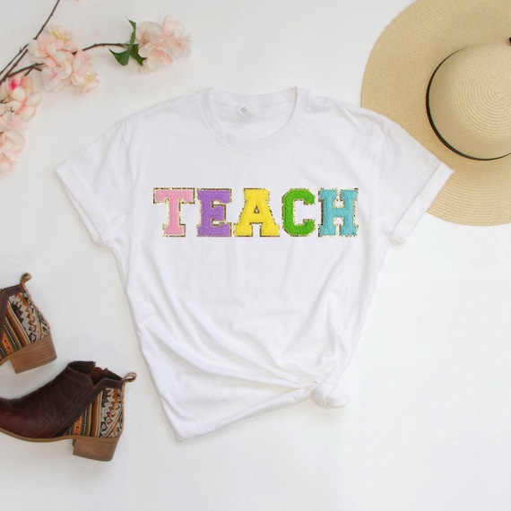 Teacher Shirts, Custom Teacher Tee, Personalized Teacher Shirt, Teacher Chenille Patch, New Teacher Gift, Teacher T-Shirt Gift, Teacher Gift
