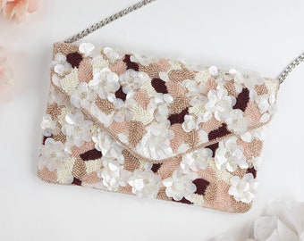 Floral Beaded Clutch Bag, Wedding Beaded Clutch Bag, Seed Bead Bridal Clutch Bag, Bridesmaid Wedding Clutch Bag Gift, Boho Evening Clutch