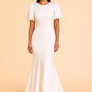 Puff Sleeve Wedding Dress, High Neck Wedding Dress, Fitted Wedding Gowns, Classic Wedding Dress, Elegant Bridal Gown, Modern Wedding Dresses