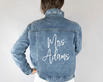 Braut Jeansjacken, Benutzerdefinierte Mrs Jeansjacken, personalisierte Jeansjacke für die Braut, Junggesellinnenabschied Jeansjacken, Zukünftige Frau Jeansjacke