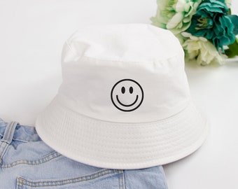 Smiley face hat, Personalized Bucket Hats, Cute Bucket Hat Custom, Bucket Hat Birthday Gifts, Smiley Bucket Hat, Flower Bucket Hat Gifts