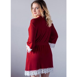 Burgundy Jersey Lace Robe | Jersey Lace Robe | Jersey Robe | Burgundy Jersey Lace Wedding | Wedding Robes | Burgundy Bridal Party Favors
