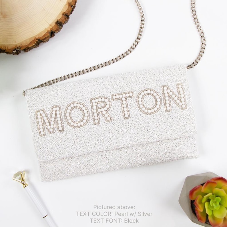 Mrs Pearl Clutch Bag, personalisierte Brautperlen-Clutch-Geldbeutel, kundenspezifische Brautperlen-Samen-Perlen-Clutch-Tasche - LHLFC Bild 4