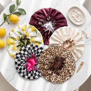 Silky Satin Bonnet for Curly Hair, Double Layer Hair Bonnet Adult Silky Satin Hair Bonnet for Sleep Reversible Satin Bonnet for Natural Hair